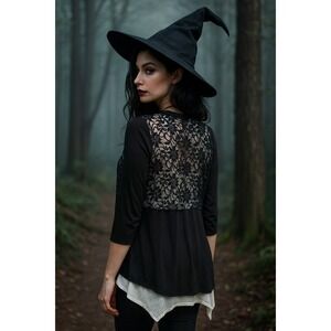 Whimisgoth‎ Witchy Dark Fairycore Holiday Black Lace Sequin 1X Open Front Shrug